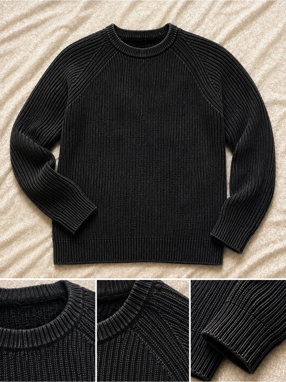Men's Black Ribbed Crewneck Sweater